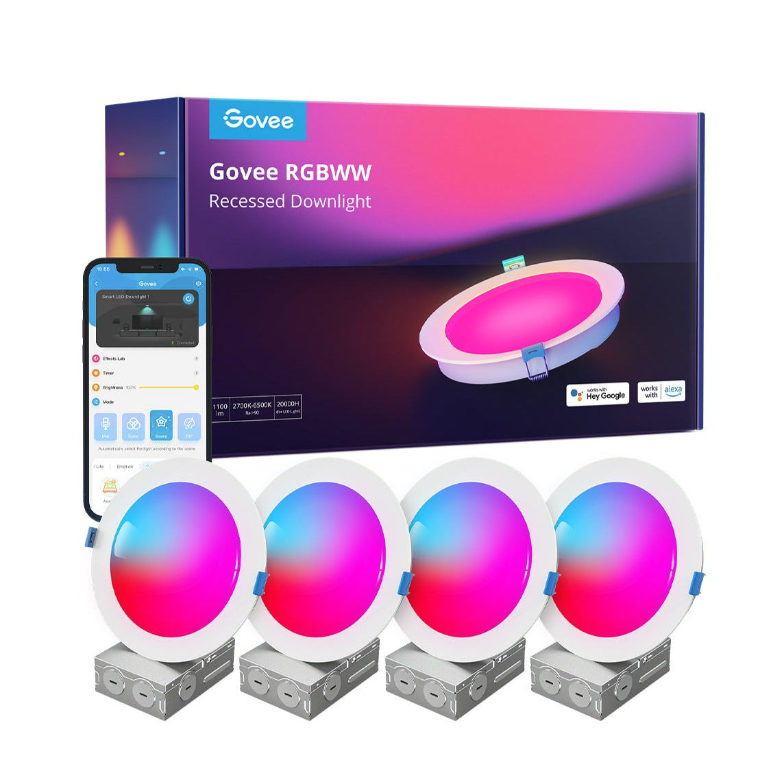 Govee 6 Inch Smart RGBWW Recessed Lights 4 Pack