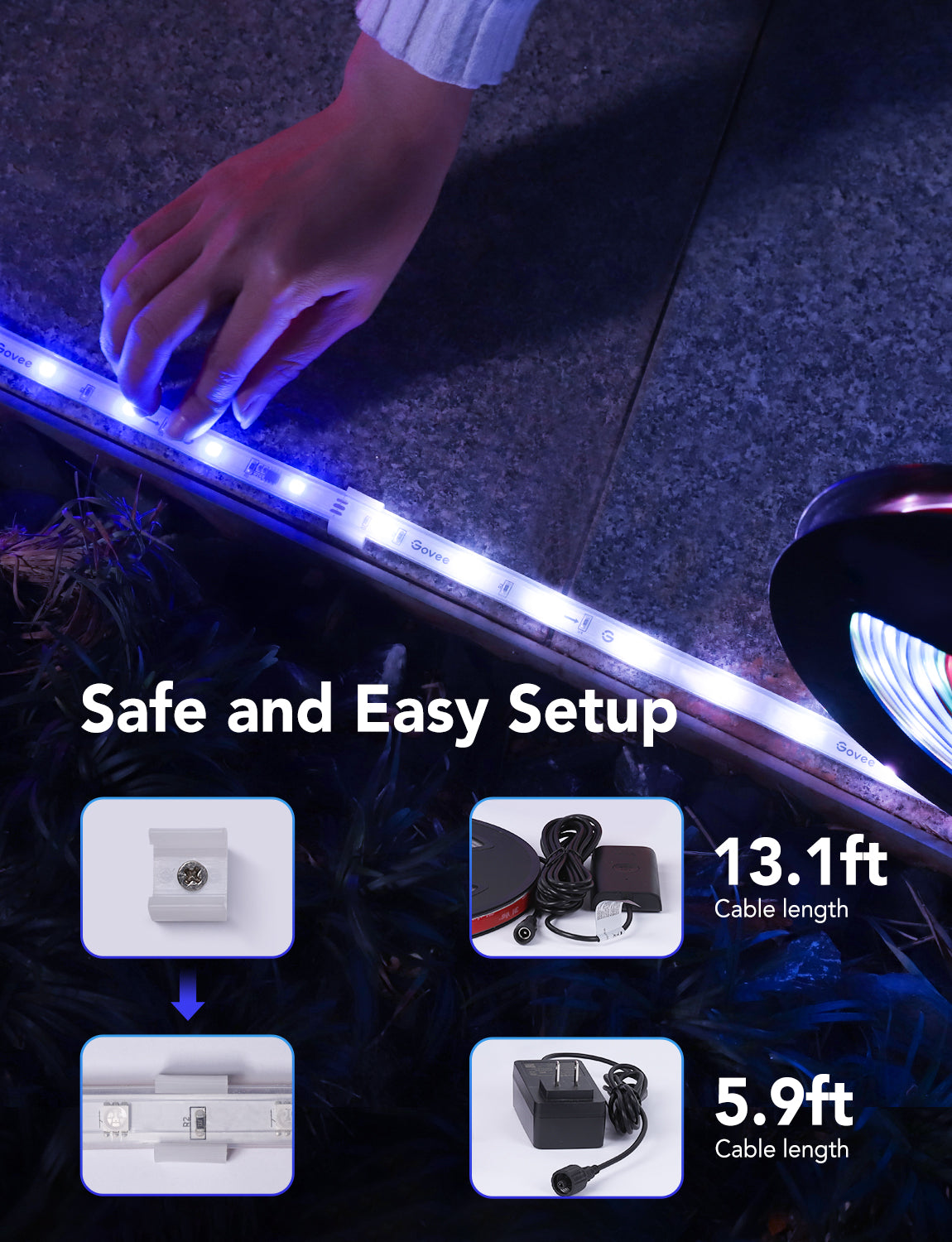Govee Wi-Fi RGBIC Tira de luces para exteriores de 32.8 pies